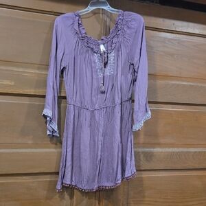 True Destiny Lavender Long-Sleeve Boho Tunic Dress